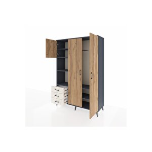 Hyperion Dolap 6 Raflı 3 Çekmeceli Tek Askılı 132x44x195 Antrasit-çam/aytaşı