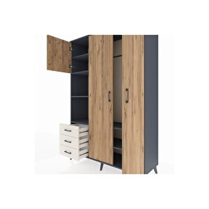 Hyperion Dolap 6 Raflı 3 Çekmeceli Tek Askılı 132x44x195 Antrasit-çam/aytaşı