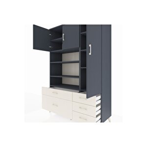 Hyperion Dolap 9 Raflı 5 Çekmeceli 3 Kapaklı 132x44x195 Antrasit-antrasit/aytaşı