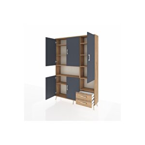 Arges Dolap 10 Raflı 2 Çekmeceli 5 Kapaklı 132x30x195 Çam-antrasit/çam