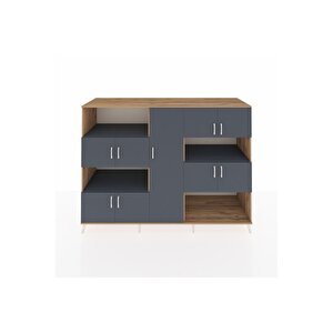 Kronos Dolap 10 Raflı 9 Kapaklı 220x59x163 Çam-antrasit