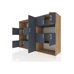 Kronos Dolap 10 Raflı 9 Kapaklı 220x59x163 Çam-antrasit