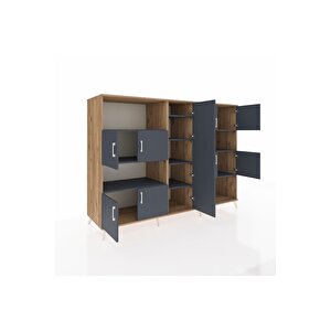 Kronos Dolap 10 Raflı 9 Kapaklı 220x59x163 Çam-antrasit