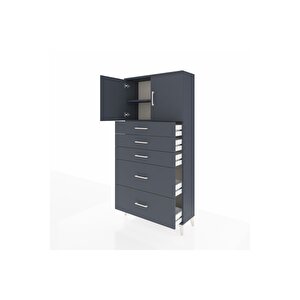 Arges Dolap 2 Raflı 5 Çekmeceli 2 Kapaklı 88x30x182 Antrasit-antrasit