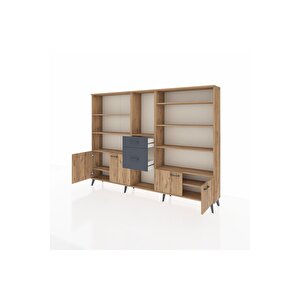 Arges Dolap 10 Raflı 2 Çekmeceli 4 Kapaklı 220x30x163 Çam-çam/antrasit