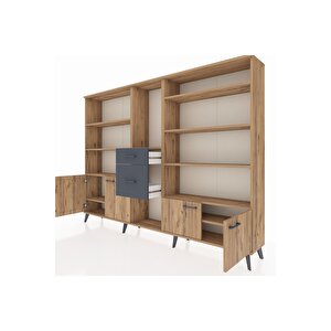 Arges Dolap 10 Raflı 2 Çekmeceli 4 Kapaklı 220x30x163 Çam-çam/antrasit