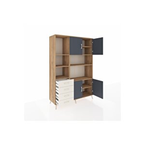 Hyperion Dolap 8 Raflı 4 Çekmeceli 4 Kapaklı 132x44x195 Çam-antrasit/aytaşı