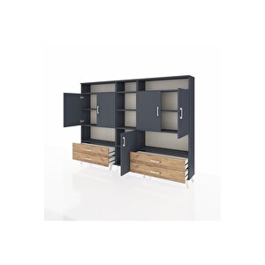 Arges Dolap 12 Raflı 4 Çekmeceli 5 Kapaklı 220x30x163 Antrasit-antrasit/çam