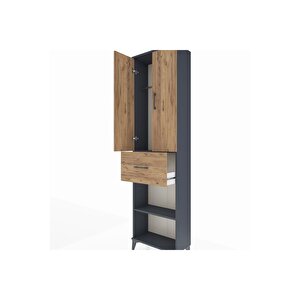 Arges Dolap 2 Raflı Tek Çekmeceli Tek Askılı 60x30x221 Antrasit-çam
