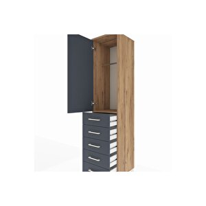 Hyperion Dolap Tek Raflı 5 Çekmeceli Tek Askılı 44x44x195 Çam-antrasit