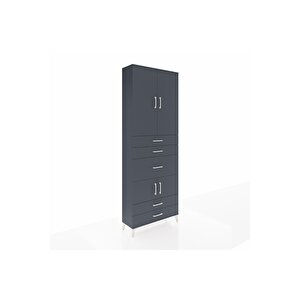 Arges Dolap 4 Raflı 5 Çekmeceli 4 Kapaklı 88x30x243 Antrasit-antrasit