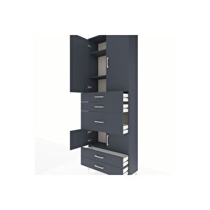 Arges Dolap 4 Raflı 5 Çekmeceli 4 Kapaklı 88x30x243 Antrasit-antrasit