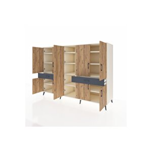 Kronos Dolap 12 Raflı 2 Çekmeceli 8 Kapaklı 220x59x163 Aytaşı-çam/antrasit