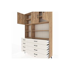 Arges Dolap 8 Raflı 8 Çekmeceli 3 Kapaklı 132x30x195 Çam-çam/aytaşı