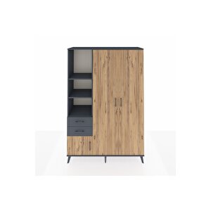 Hyperion Dolap 5 Raflı 2 Çekmeceli Tek Askılı 132x44x195 Antrasit-çam/antrasit