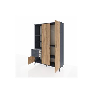 Hyperion Dolap 5 Raflı 2 Çekmeceli Tek Askılı 132x44x195 Antrasit-çam/antrasit