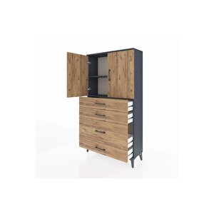 Arges Dolap 2 Raflı 4 Çekmeceli 2 Kapaklı 88x30x163 Antrasit-çam