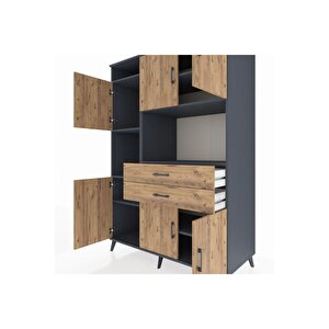 Kronos Dolap 8 Raflı 2 Çekmeceli 6 Kapaklı 132x59x195 Antrasit-çam/çam