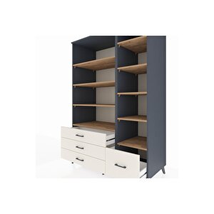 Kronos Dolap 9 Raflı 4 Çekmeceli  132x59x195 Antrasit-çam/aytaşı