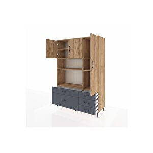 Hyperion Dolap 7 Raflı 5 Çekmeceli 3 Kapaklı 132x44x195 Çam-çam/antrasit
