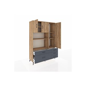 Hyperion Dolap 7 Raflı 5 Çekmeceli 3 Kapaklı 132x44x195 Çam-çam/antrasit