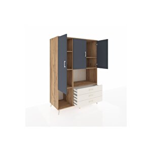 Kronos Dolap 6 Raflı 3 Çekmeceli 3 Kapaklı 132x59x195 Çam-antrasit/aytaşı