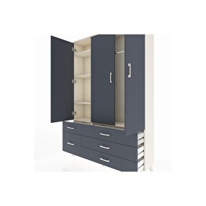 Arges Gardrop 5 Raflı 5 Çekmeceli Tek Askılı 132x30x195 Aytaşı-antrasit