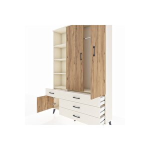 Arges Dolap 5 Raflı 4 Çekmeceli Tek Askılı 132x30x195 Aytaşı-çam/aytaşı