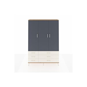 Arges Dolap 5 Raflı 6 Çekmeceli Tek Askılı 132x30x195 Çam-antrasit/aytaşı