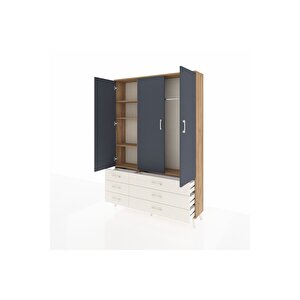 Arges Dolap 5 Raflı 6 Çekmeceli Tek Askılı 132x30x195 Çam-antrasit/aytaşı