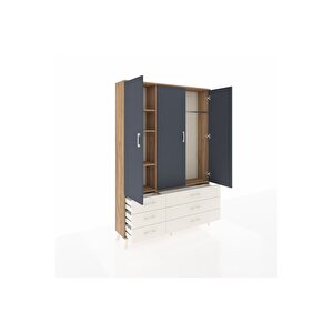 Arges Dolap 5 Raflı 6 Çekmeceli Tek Askılı 132x30x195 Çam-antrasit/aytaşı