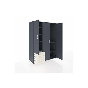 Kronos Dolap 6 Raflı 3 Çekmeceli Tek Askılı 132x59x195 Antrasit-antrasit/aytaşı
