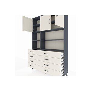 Arges Gardrop 8 Raflı 8 Çekmeceli 3 Kapaklı 132x30x195 Antrasit-aytaşı