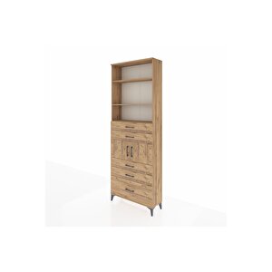 Arges Dolap 4 Raflı 5 Çekmeceli 2 Kapaklı 88x30x243 Çam-çam