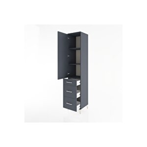 Hyperion Dolap 3 Raflı 3 Çekmeceli Tek Kapaklı 44x44x221 Antrasit-antrasit