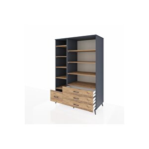 Kronos Dolap 9 Raflı 4 Çekmeceli  132x59x195 Antrasit-çam/çam