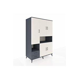 Kronos Dolap 10 Raflı 2 Çekmeceli 5 Kapaklı 132x59x195 Antrasit-aytaşı/antrasit