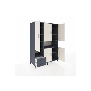 Kronos Dolap 10 Raflı 2 Çekmeceli 5 Kapaklı 132x59x195 Antrasit-aytaşı/antrasit