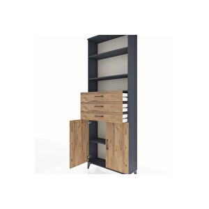 Arges Dolap 4 Raflı 3 Çekmeceli 2 Kapaklı 88x30x243 Antrasit-çam