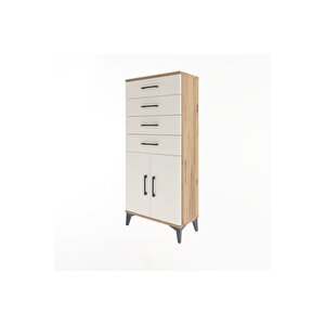 Arges Dolap Tek Raflı 4 Çekmeceli 2 Kapaklı 60x30x134 Çam-aytaşı