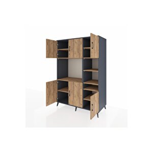 Kronos Dolap 10 Raflı 6 Kapaklı 132x59x195 Antrasit-çam/çam