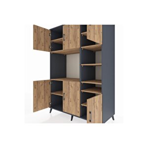 Kronos Dolap 10 Raflı 6 Kapaklı 132x59x195 Antrasit-çam/çam