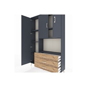 Arges Dolap 6 Raflı 3 Çekmeceli 3 Kapaklı 132x30x195 Antrasit-antrasit/çam