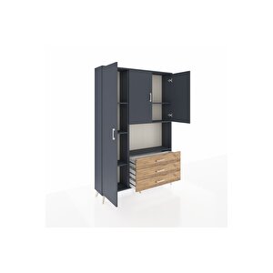 Arges Dolap 6 Raflı 3 Çekmeceli 3 Kapaklı 132x30x195 Antrasit-antrasit/çam
