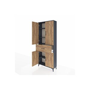Arges Dolap 4 Raflı Tek Çekmeceli 4 Kapaklı 88x30x221 Antrasit-çam