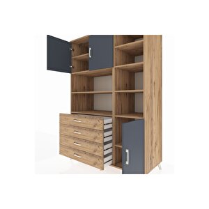 Kronos Dolap 9 Raflı 4 Çekmeceli 3 Kapaklı 132x59x195 Çam-antrasit/çam