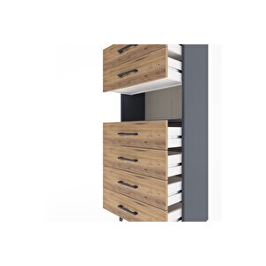 Arges Dolap Tek Raflı 6 Çekmeceli 60x30x134 Antrasit-çam