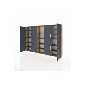 Arges Dolap 14 Raflı 8 Kapaklı 220x30x163 Çam-antrasit