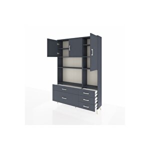 Arges Gardrop 8 Raflı 5 Çekmeceli 3 Kapaklı 132x30x195 Antrasit-antrasit
