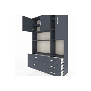 Arges Gardrop 8 Raflı 5 Çekmeceli 3 Kapaklı 132x30x195 Antrasit-antrasit